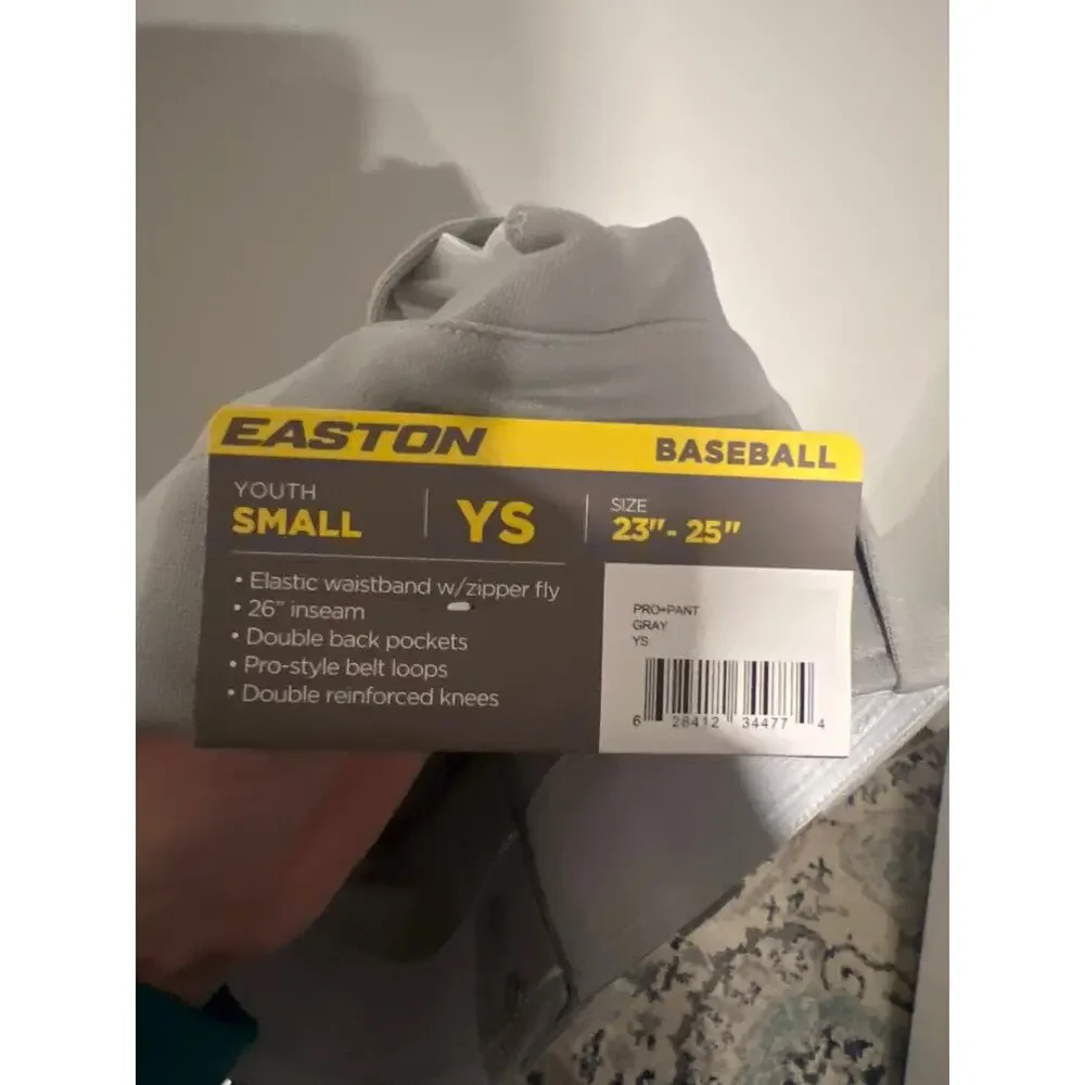 Easton, Gray baseball pants, New, Size Youth Small, 26' inseam, KB483